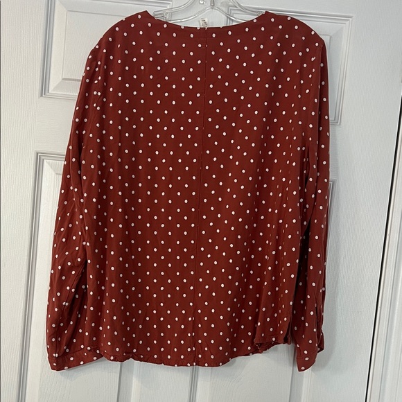 Polka Dot V-Neck Blouse - Rust - Picture 2 of 2